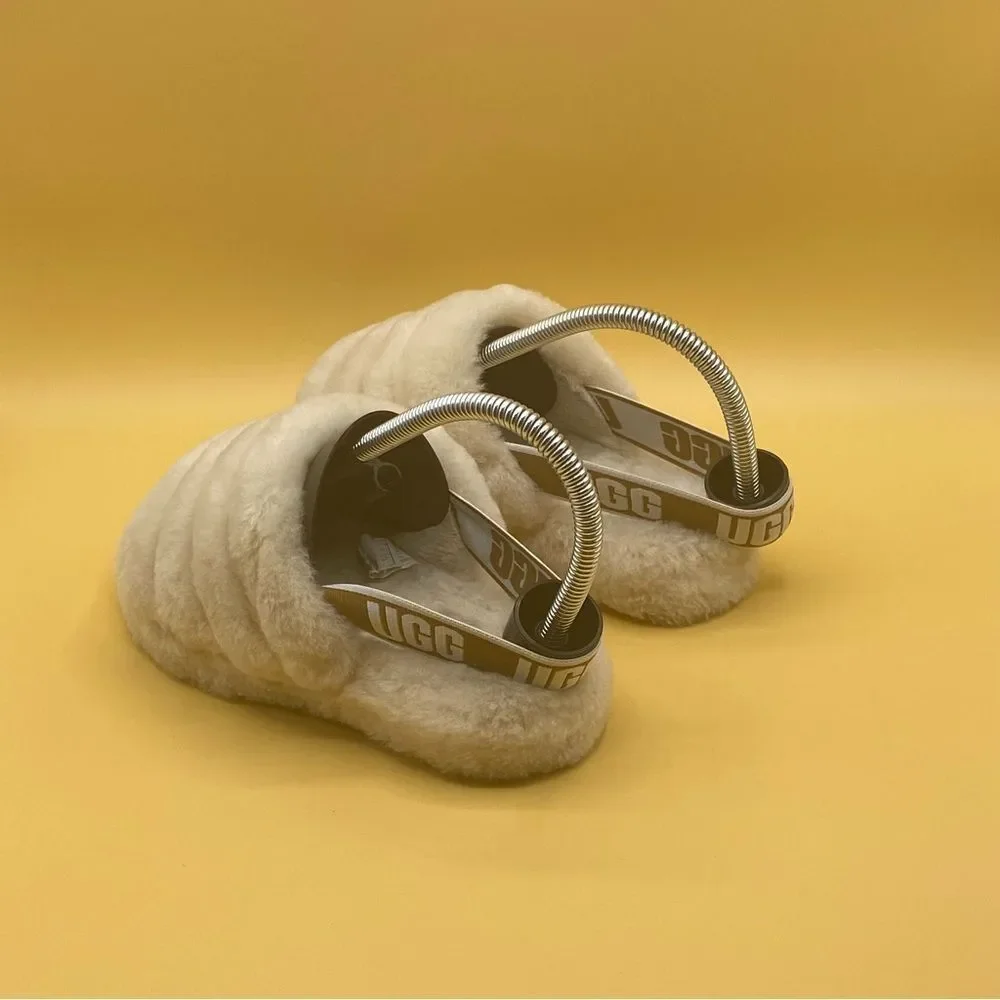 UGG Cream‎ Slippers with Fluffy Upper and Slingback Strap